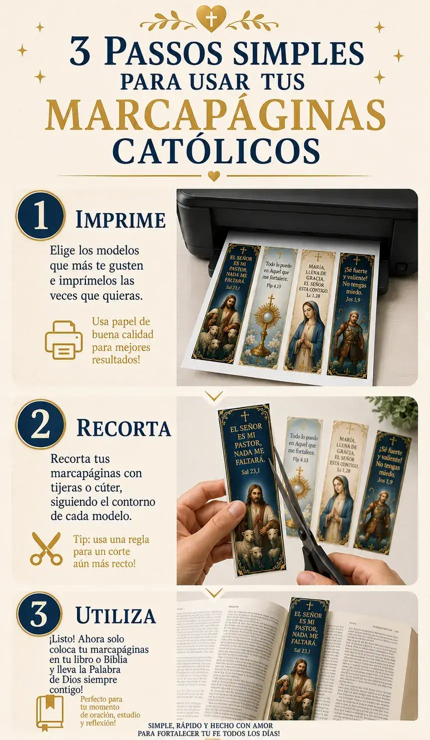 3 pasos simples: imprime, recorta y utiliza